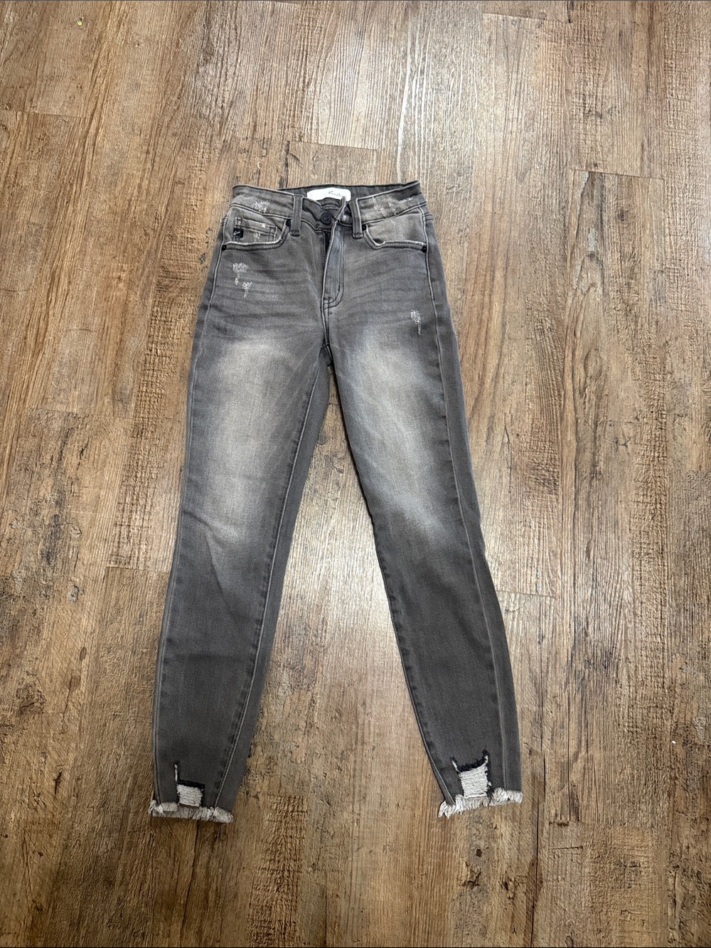 KanCan Grey Washed High-Rise Skinny Jeans with Raw Hem